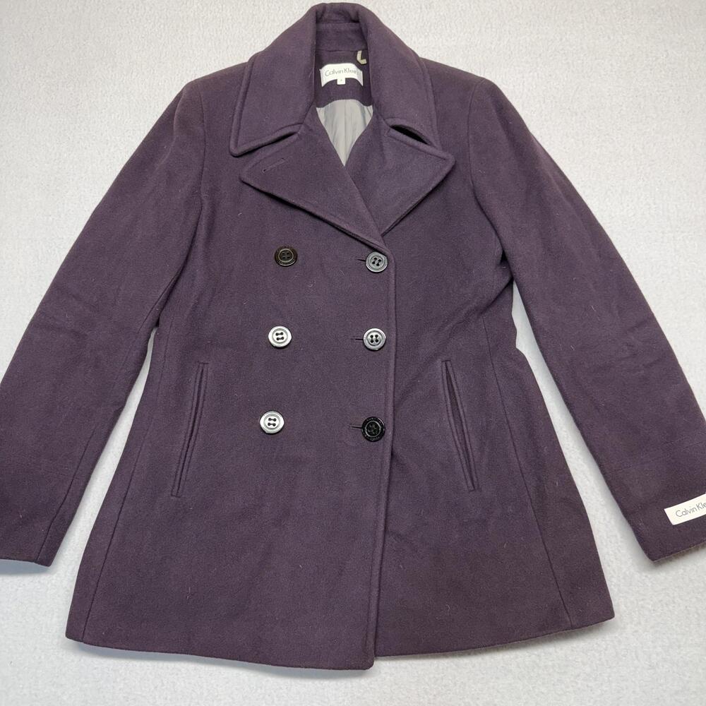 Calvin Klein Coat Womens 6 Purple Wool Pea Coat Double Breasted Lined Mid Length